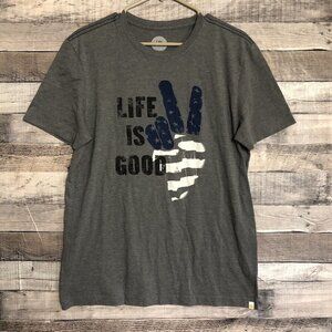 Life Is Good Patriotic Peace Sign Graphic Tee Men's size M Gray